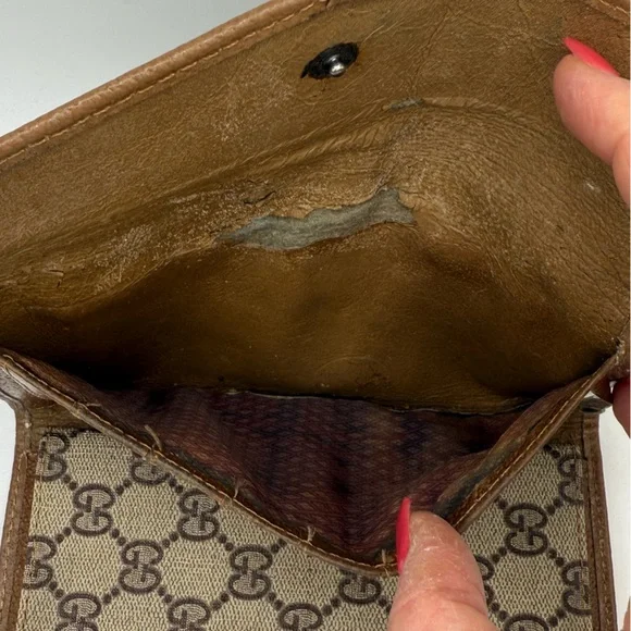 Vintage Gucci Trifold Monogrammed Clutch Brown Tan - Picture 10 of 15